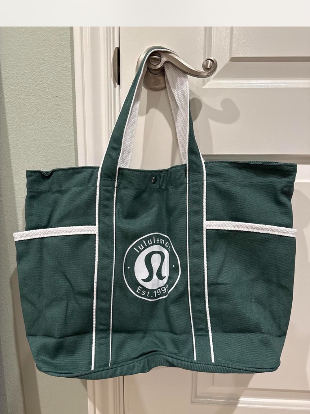 lululemon athletica Dark Green and White Canvas Tote
